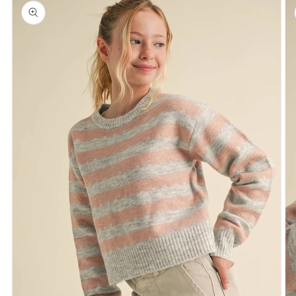 Cozy Striped Pink and Gray Kids Sweater